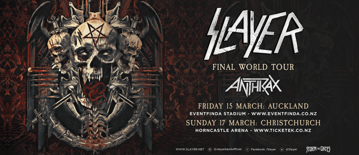 Slayer’s Final World Tour is coming to New Zealand, Anthrax announced as special guests
