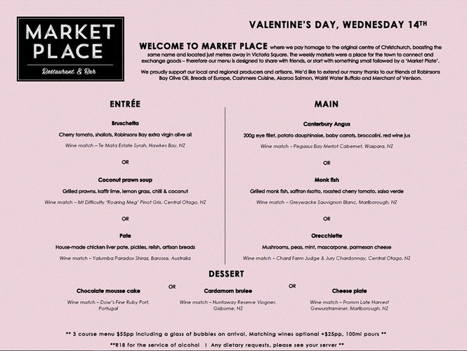 Valentines Day Special Menu - Christchurch - Eventfinda