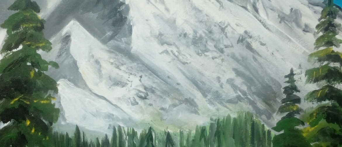 Paint and Wine Night - Bob Ross' Snowy Mountains - Paintvine