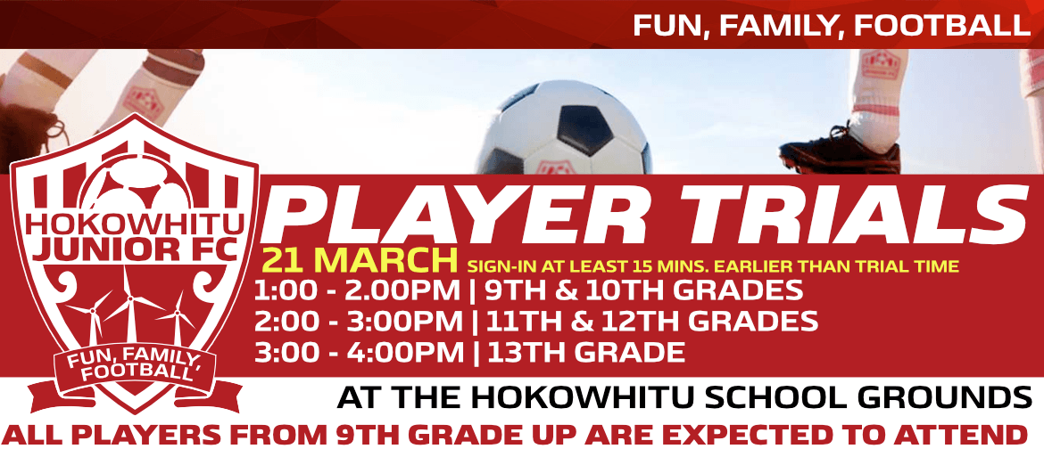 Hokowhitu Junior Football Club - Player Trials 2020: POSTPONED