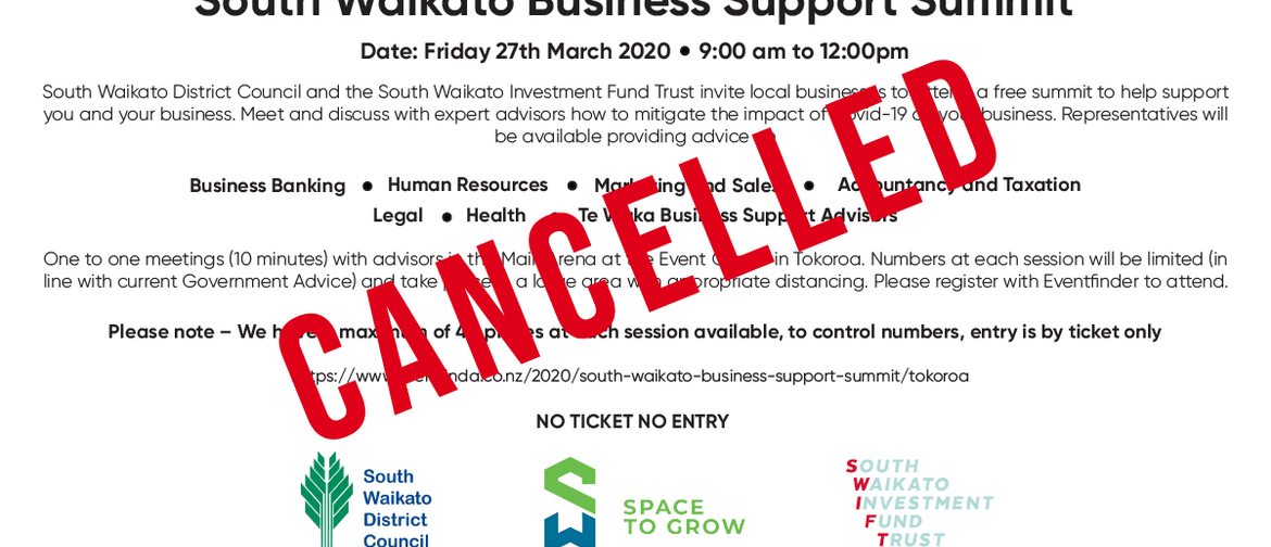 South Waikato Business Support Summit: CANCELLED