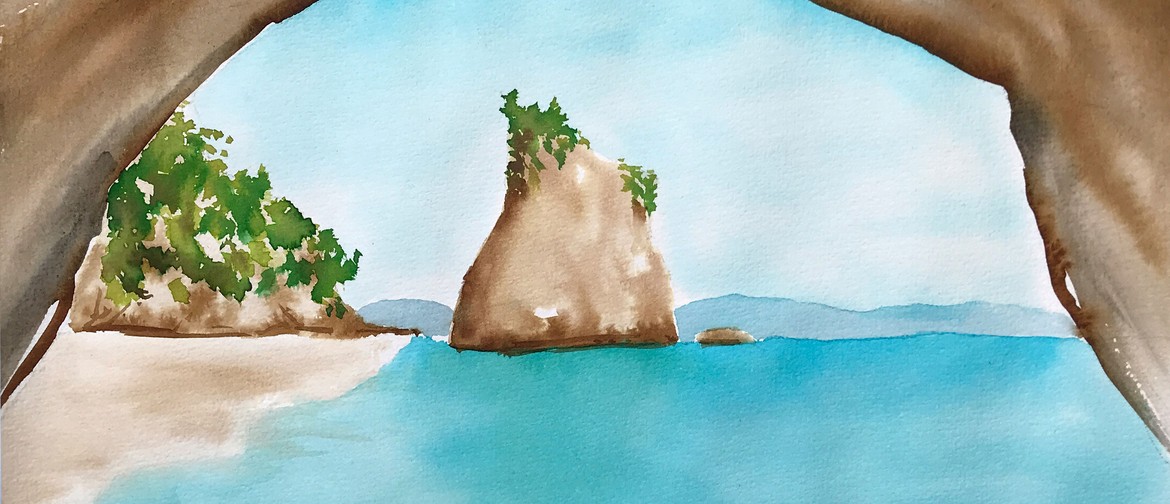Watercolour Night - Cathedral Cove