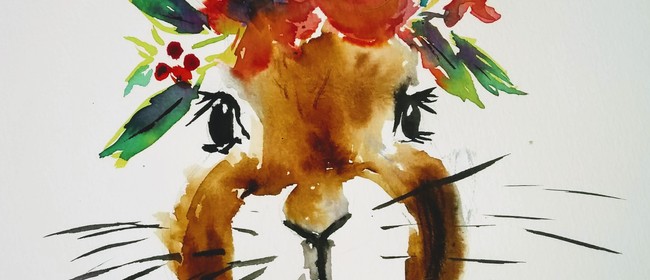 Watercolour and Wine Night - Floral Bunny