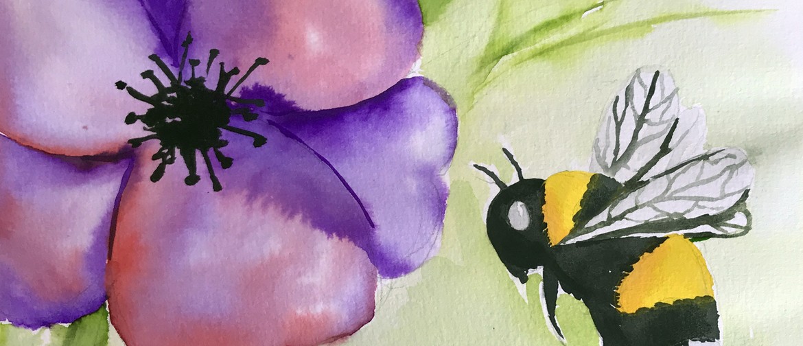 Watercolour and Wine Night - Bumble Bee with Flowers