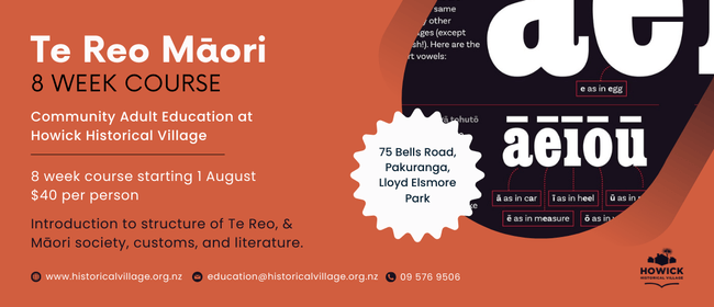 Community Adult Education: Te Reo Māori (8 Week Course)