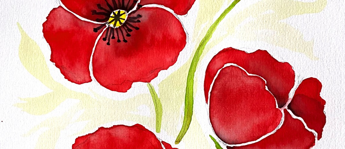 Auckland Watercolour and Wine Night - Poppies