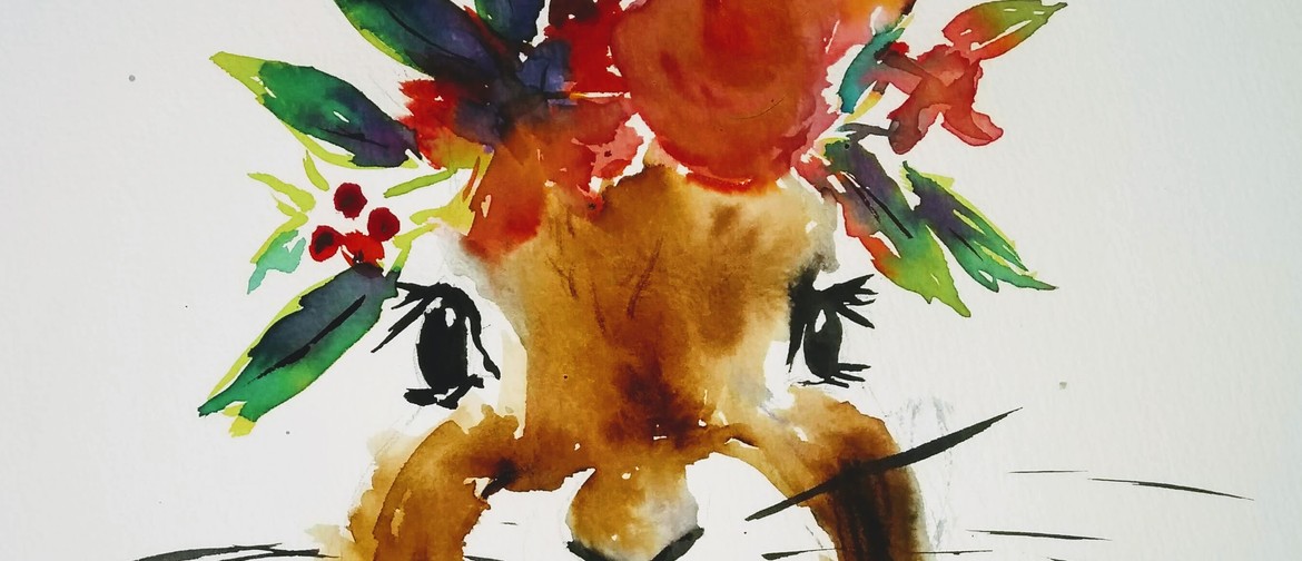 Palmerston North Watercolour and Wine Night - Floral Bunny
