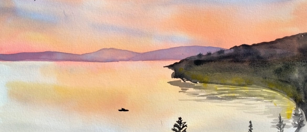 Auckland Watercolour and Wine Night - Sunrise on the Bay