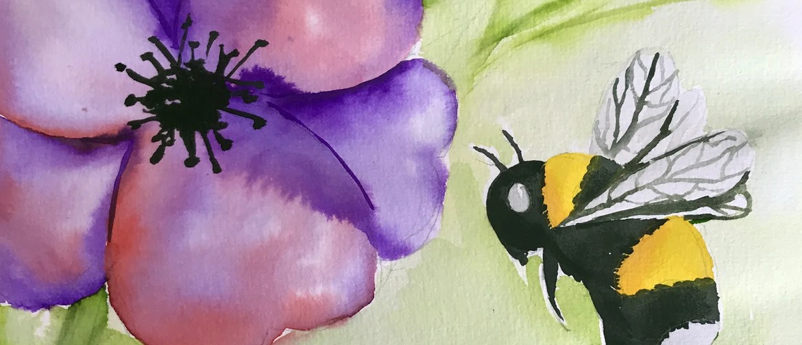 Wellington Watercolour & Wine Night: Bumble Bee with Flower