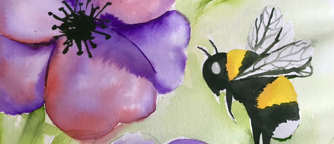 Whangārei Watercolour & Wine Night - Bumble Bee with Flowers