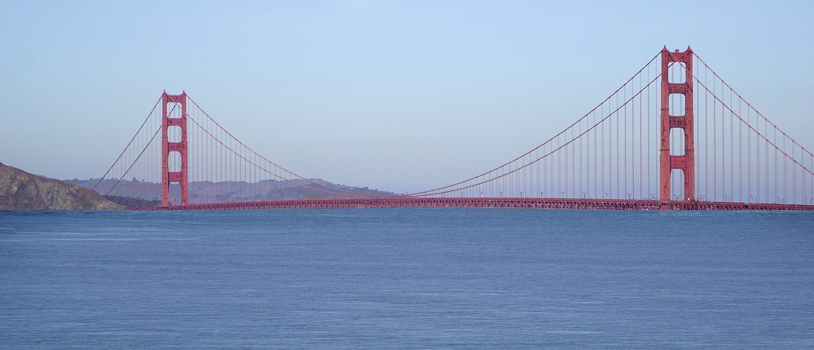 Photograph of the Golden Gate Bridge after a 200-foot sea level rise (60 meter).