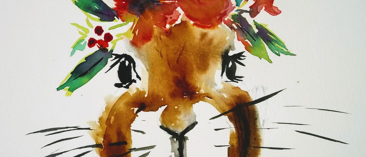 Papamoa Watercolour And Wine Night - Floral Bunny