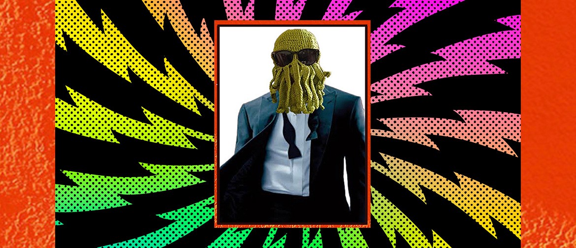 Debonair man in suit with green octopus head and wearing dark glasses
