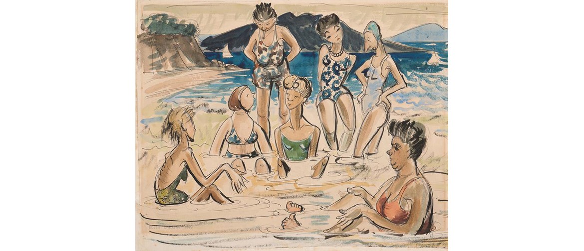 Us Bathing at Takapuna.  Artist: Bessie Christie, 1946.  Auckland Art Gallery Toi o Tāmaki, The Ilene and Laurence Dakin Bequest, purchased 1997