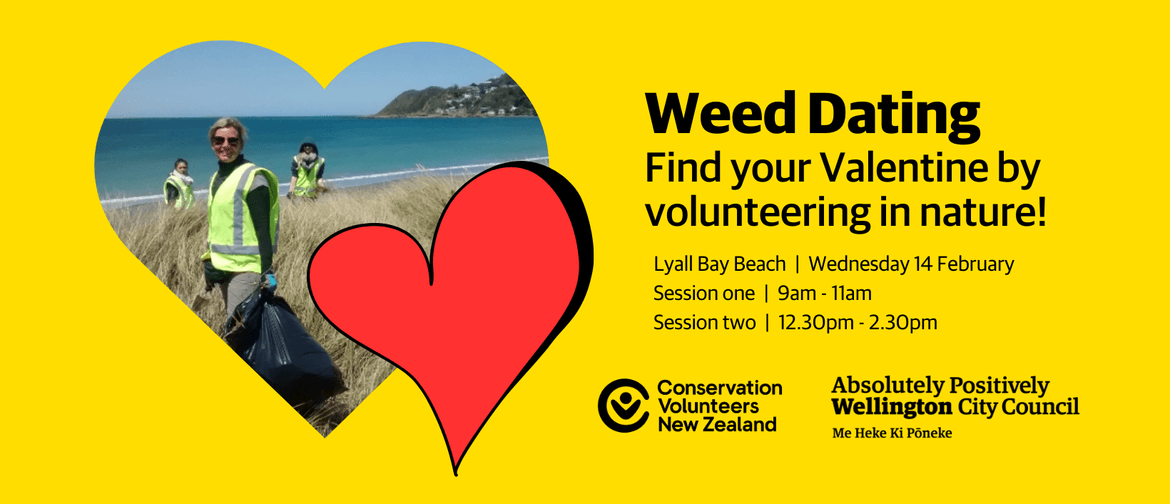 Weed dating Cover image with love heart with people and beach inside