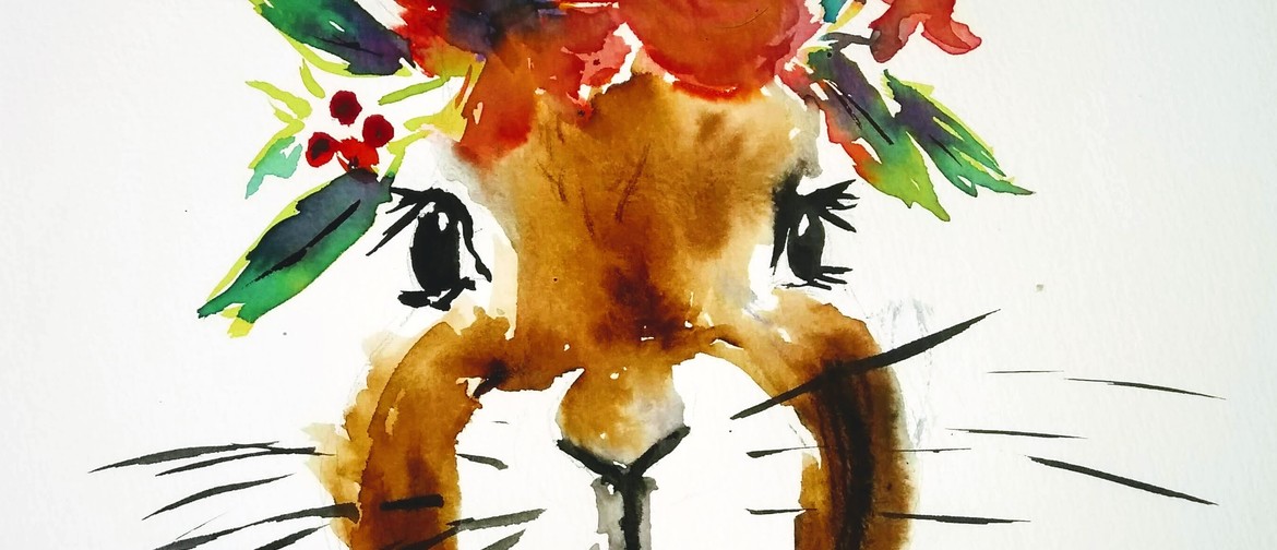 Watercolour and Wine Night in Auckland - Floral Bunny: CANCELLED
