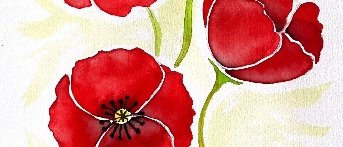 Watercolour and Wine Night in Wellington - Poppies