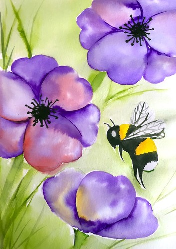 Watercolour & Wine Night in Palmy - Bumble Bee with Flowers