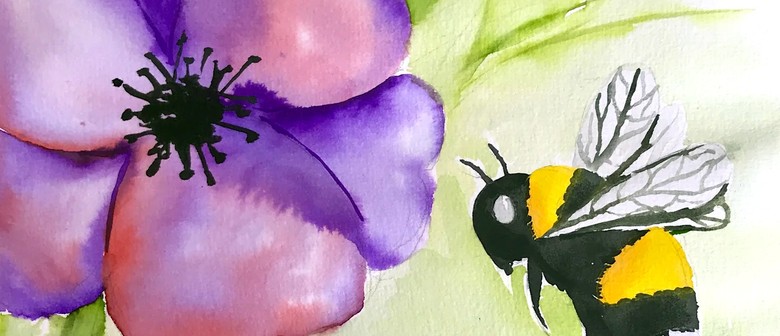 Watercolour & Wine Night in Palmy - Bumble Bee with Flowers