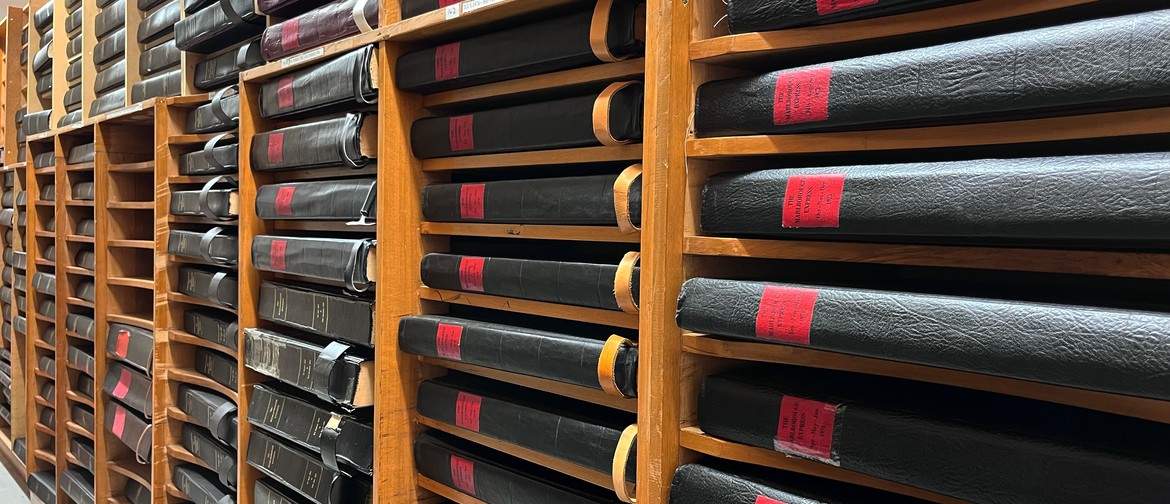 Bound copies of the Marlborough Express in the Marlborough Museum Archives