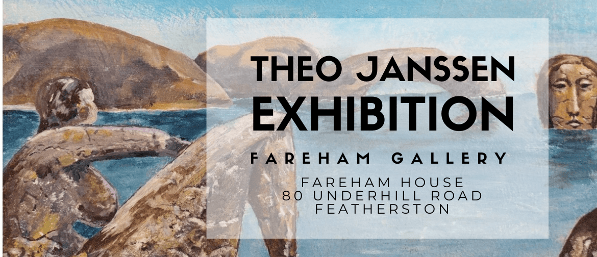 Theo Janssen Photo of a portion of a painting by Theo Janssen called 'Nude Landscape series 4'. Text on image reads: Theo Janssen Exhibition is on at Fareham Gallery, Fareham House, 80 Underhill Road, Featherston
