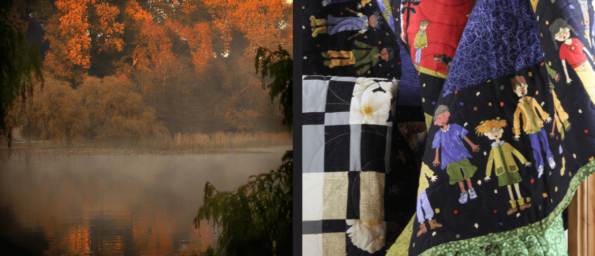 Exhibition of Photos & Quilts A photograph of Lake Te Koo Utu and an image of a quilt