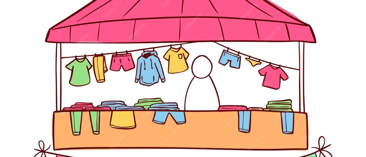 Pre-Eid Bazaar Image of a stall holder selling clothes