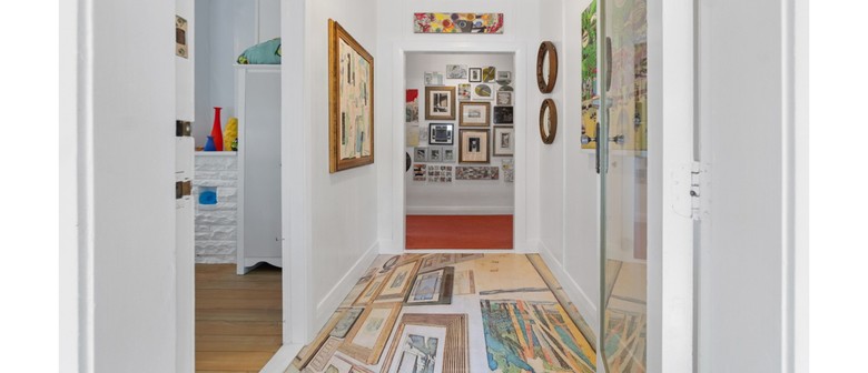 The Artistic Way to Live... house entry, showing floor-mural image taken from back wall...