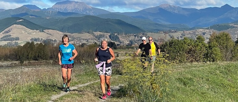 Appleby Trail Pack Run & Walk 2 runners & 2 walkers during Waimea Harriers social group run along the Appleby Trail in Tasman Aotearoa New Zealand