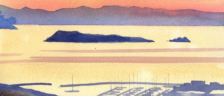 Wine & Watercolour Evening - Harbour Sunset from Wainui Hill