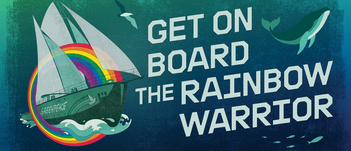Rainbow Warrior Public Tours Visual representation of the Rainbow Warrior with a rainbow