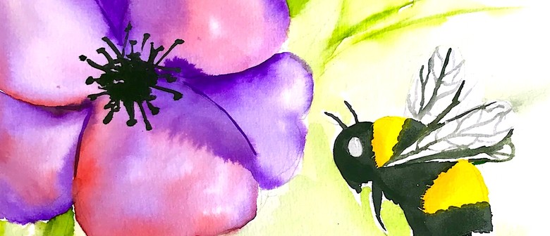 Watercolour and Wine Night in Auckland - Bumblebee with Flowers: CANCELLED
