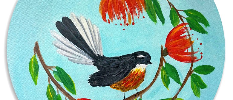 Paint and Wine Night in Gisborne - Fantail Wreath (Circular Canvas)